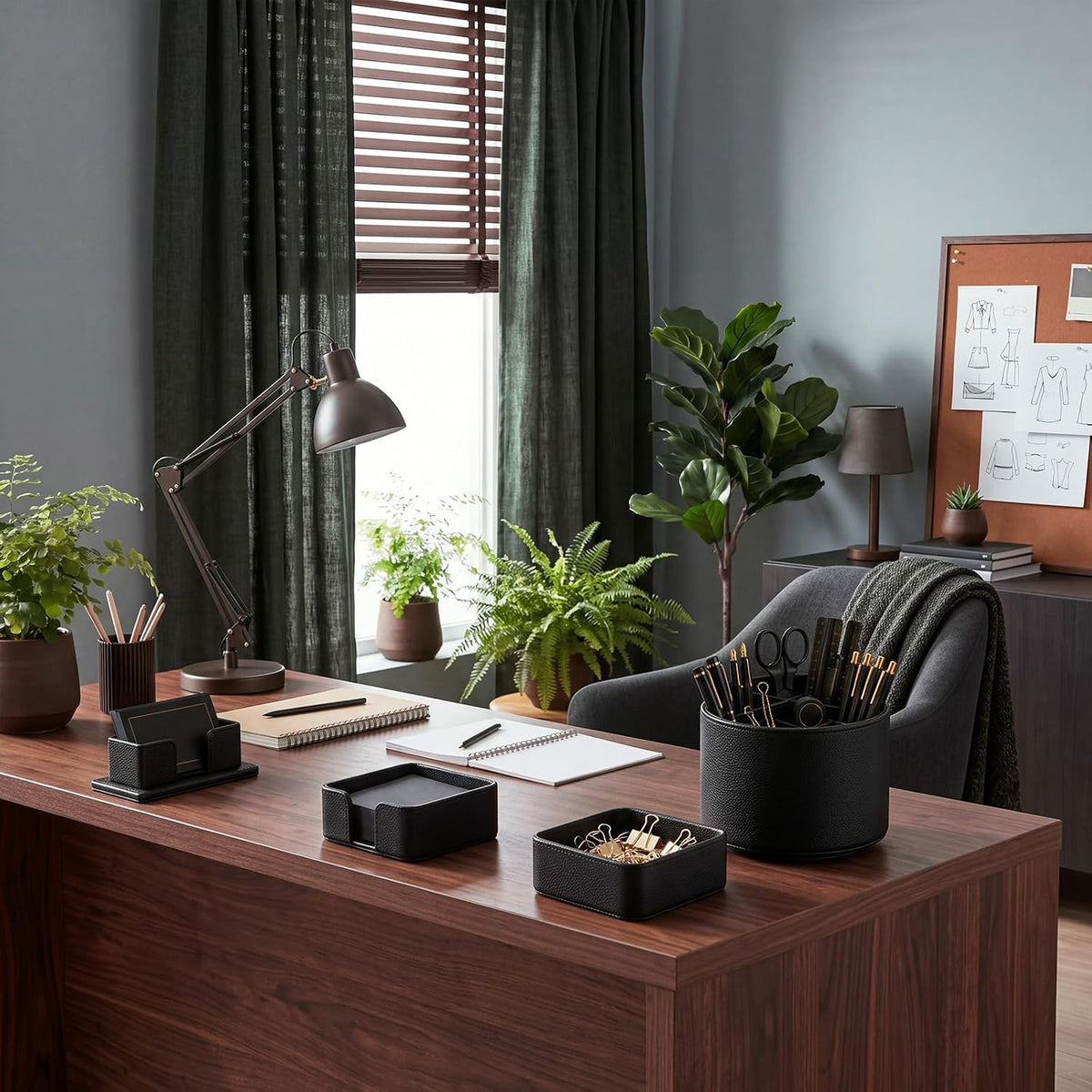 4 Pcs Aesthetic PU Leather Desk Organnizer Set, Black