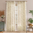 Lazzzy 90 inch Long Curtain for Bedroom Green Floral Linen Drapes for Living - Image 2