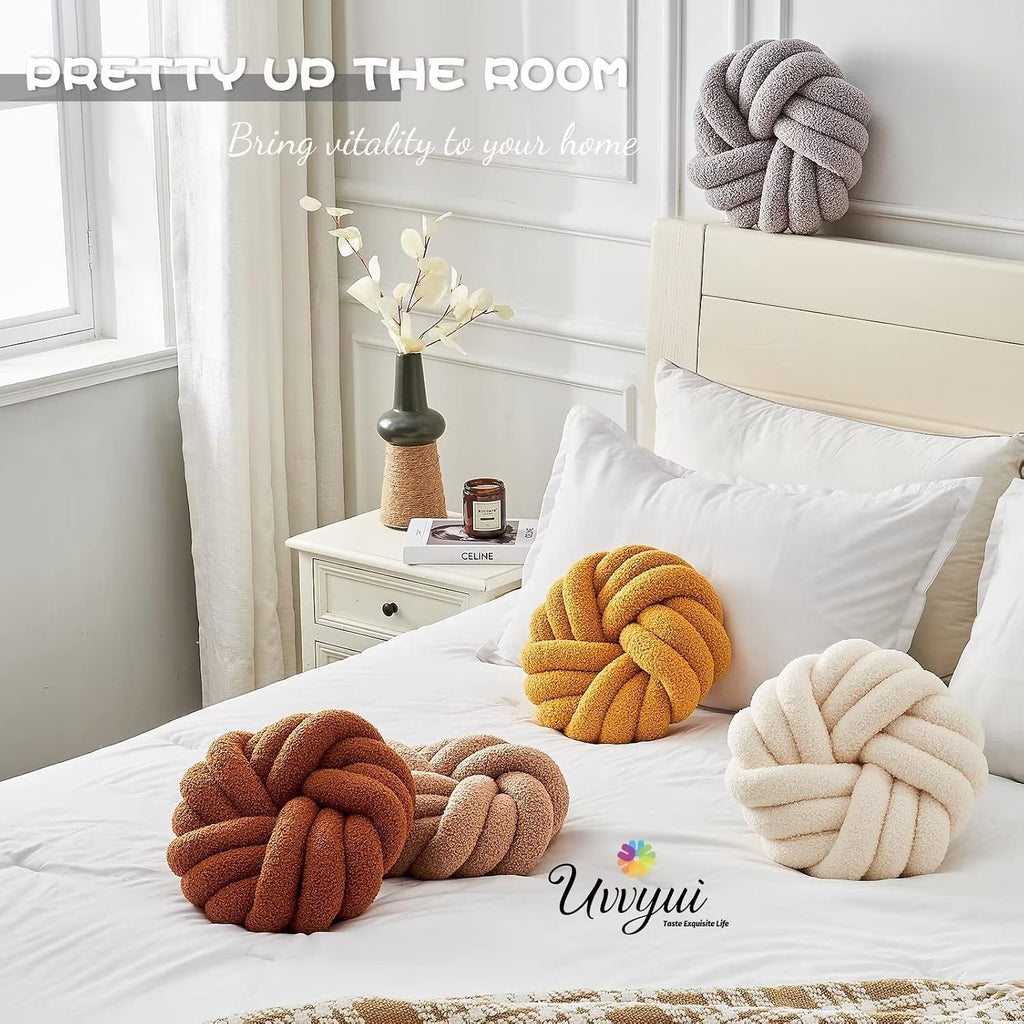 Uvvyui Knot Pillows, 14 Inch Decorative Throw Pillows Round Pillows Cushion, Soft Handmade Knotted Ball Pillow Plush Cushion Home Decor for Bed Couch Living Room (Ivory, 14 Inch)
