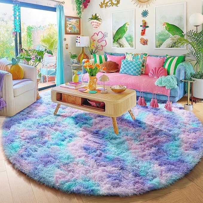 Amdrebio Purple Rainbow Round Rug 5Ft - Image 6