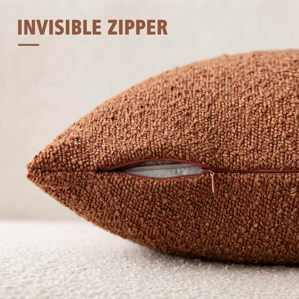 Foindtower Decorative Textured Boucle Throw Pillow Cover 26x26 Burnt Orange
