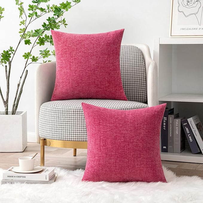 MIULEE Pack of 2 Couch Throw Pillow Covers 18x18 Inch Soft Hot Pink Chenille - Image 5