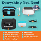 TRAVELISIMO Extra-Large Electric Lunch Box For Adults Holds up to 8 Cups - 100W Heated Lunch Box For Men 1.8L, Portable Food Warmer for Travel & Work, Loncheras Electricas Para Calentar Almuerzo