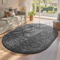 Ophanie 4x6 Oval Grey Rugs for Bedroom Living Room, Fluffy Fuzzy Furry Carpet by Ophanie
