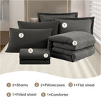 King Size Comforter Set- 7 Piece Gray King Bedding Set Solid Bed in a Bag