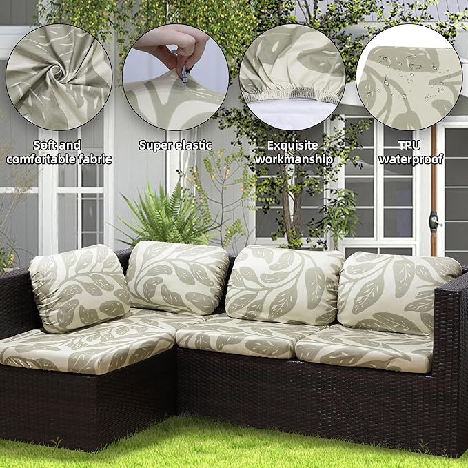 8Pcs Outdoor Cushion Covers, Patio Cushion Covers, Stretch Elastic Slipcovers - Image 3