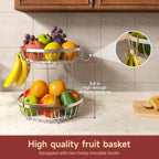 Sevenblue 2 Tier Fruit Bowl for Kitchen Counter with Banana Hangers, Silver