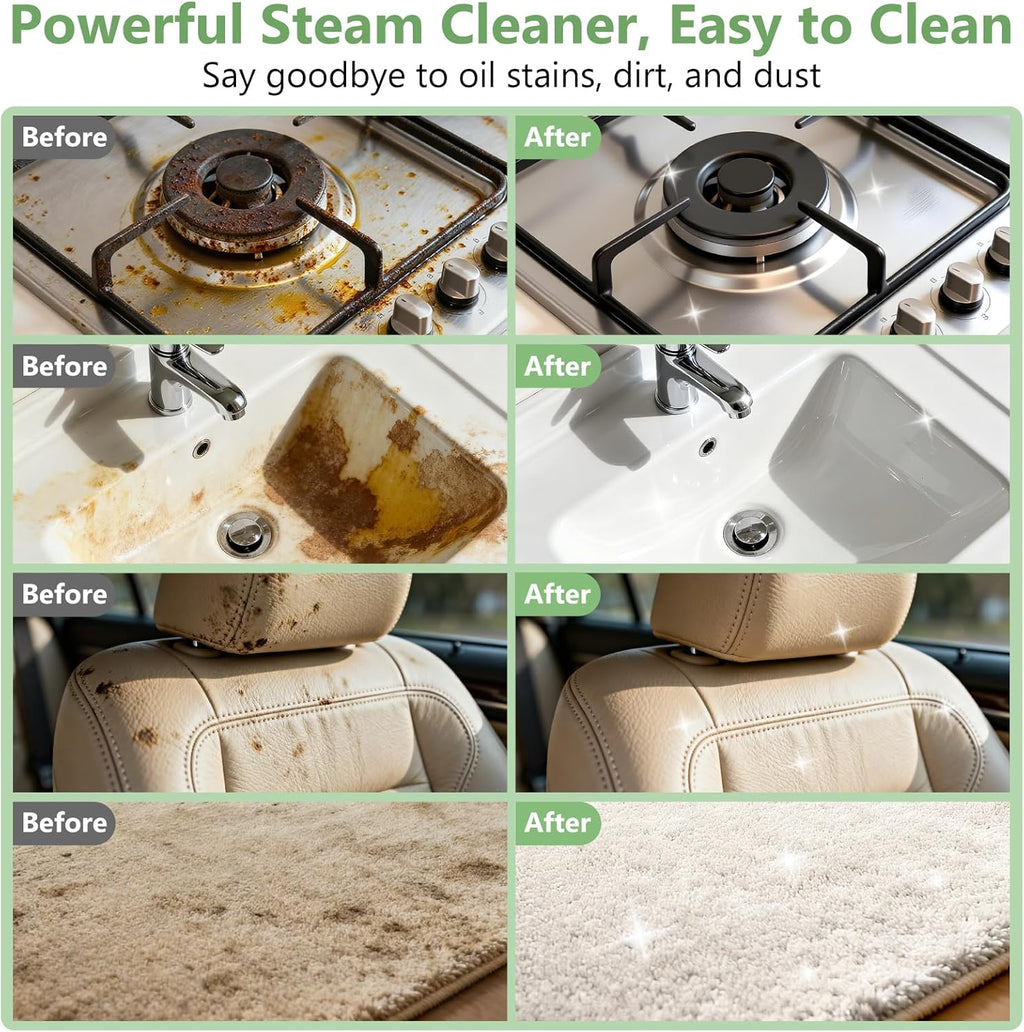Steam Cleaner, Portable Steamer for Cleaning with 16pcs Accessories, 6-Level Adjustable and 15s Heat-Up, Handheld Steam Cleaner for Home, Tile, Dirt, Grout, Grease, Car Detailing, Dark Green