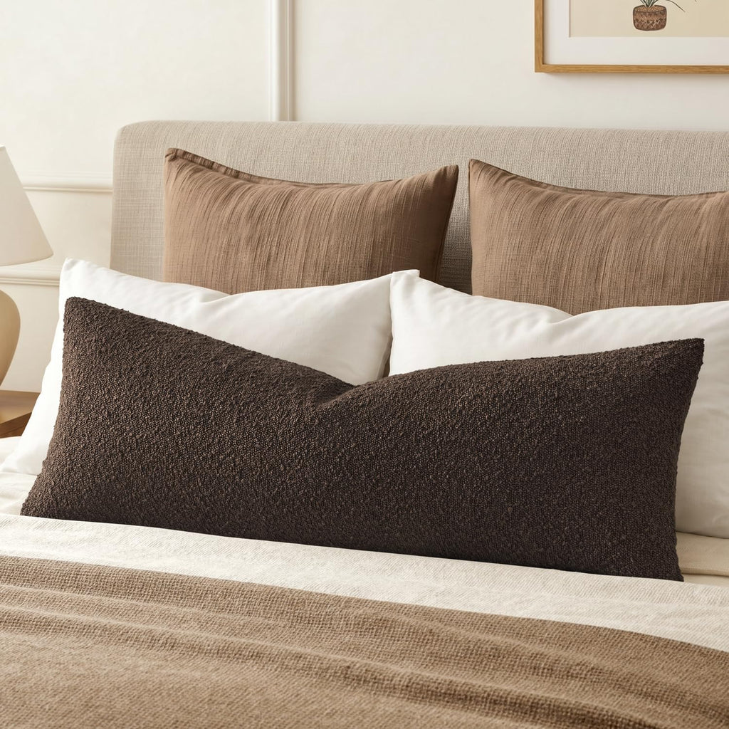 MIULEE Textured Boucle Lumbar Pillow Cover for Bed 14x36 Dark Brown