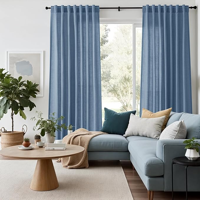 Nanspring Stone Blue Linen Curtains 96 Inches Long - Image 6