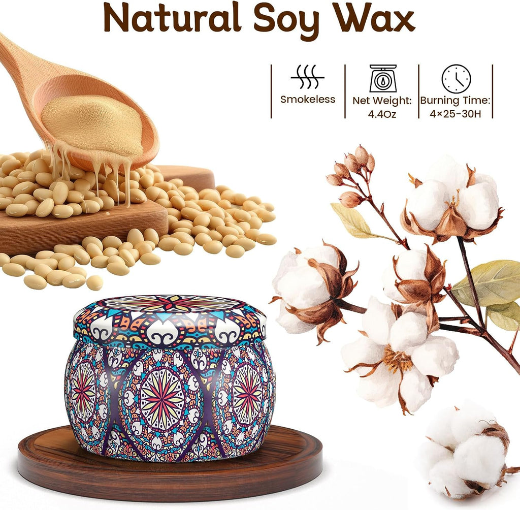 TranquilBliss Scented Candles, 4-Pack Soy Wax Candle Set, Gifts for Women