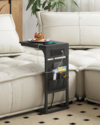 TUTOTAK C Shaped End Table with Charging Station, Side Table for Sofa