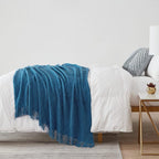BOURINA Royal Blue Throw Blanket 50 x90 Inches Throw Textured Solid Soft Sofa - Image 4