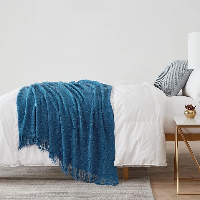 BOURINA Royal Blue Throw Blanket 50 x90 Inches Throw Textured Solid Soft Sofa - Image 4