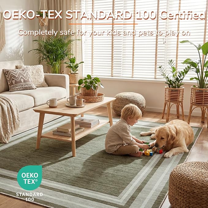 OPPODREAM Border Soft Area Rugs 6x9, Washable Brown Rug - Image 3