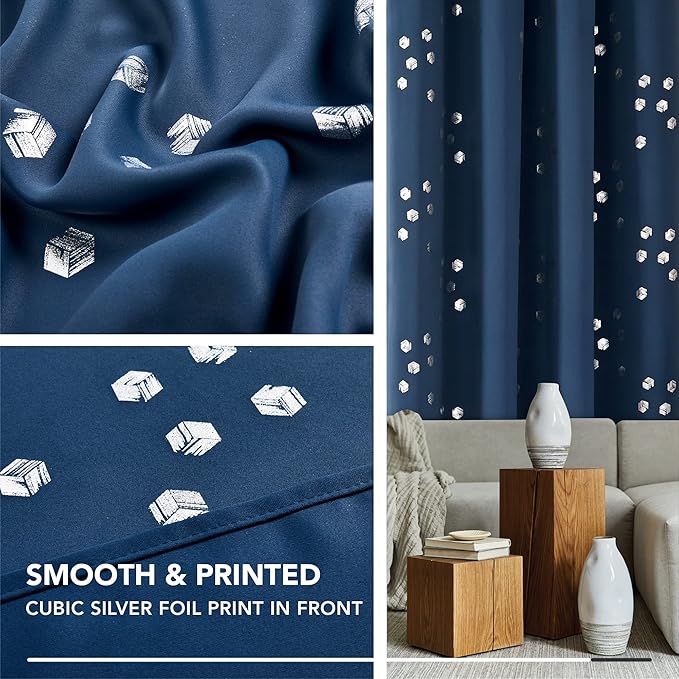 Deconovo Designer Series Silver Cubic Print Blackout Curtains - Image 5