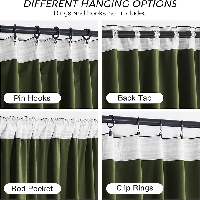 RYB HOME Olive Green Velvet Curtains 90 inches Long - Image 6