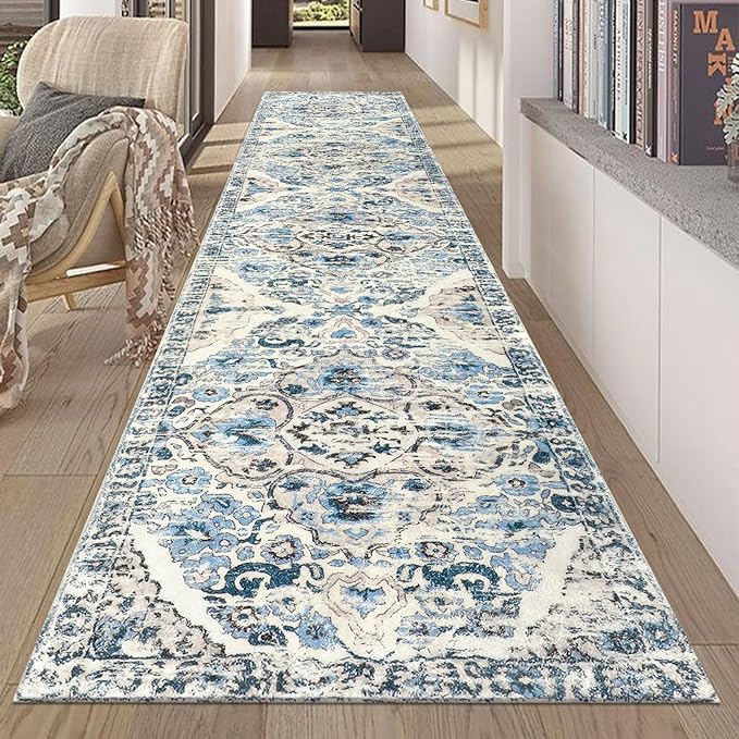 HEBE Hallway Runner Rug 2'x10' Washable Vintage Distressed Area Rugs Non Slip by HEBE