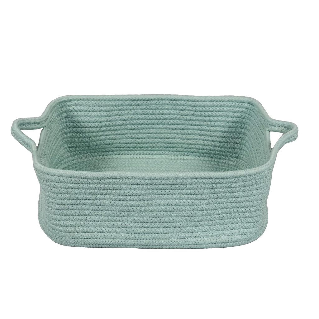 XUANGUO Medium Woven Cotton Rope Storage Basket with Handles, Light Green