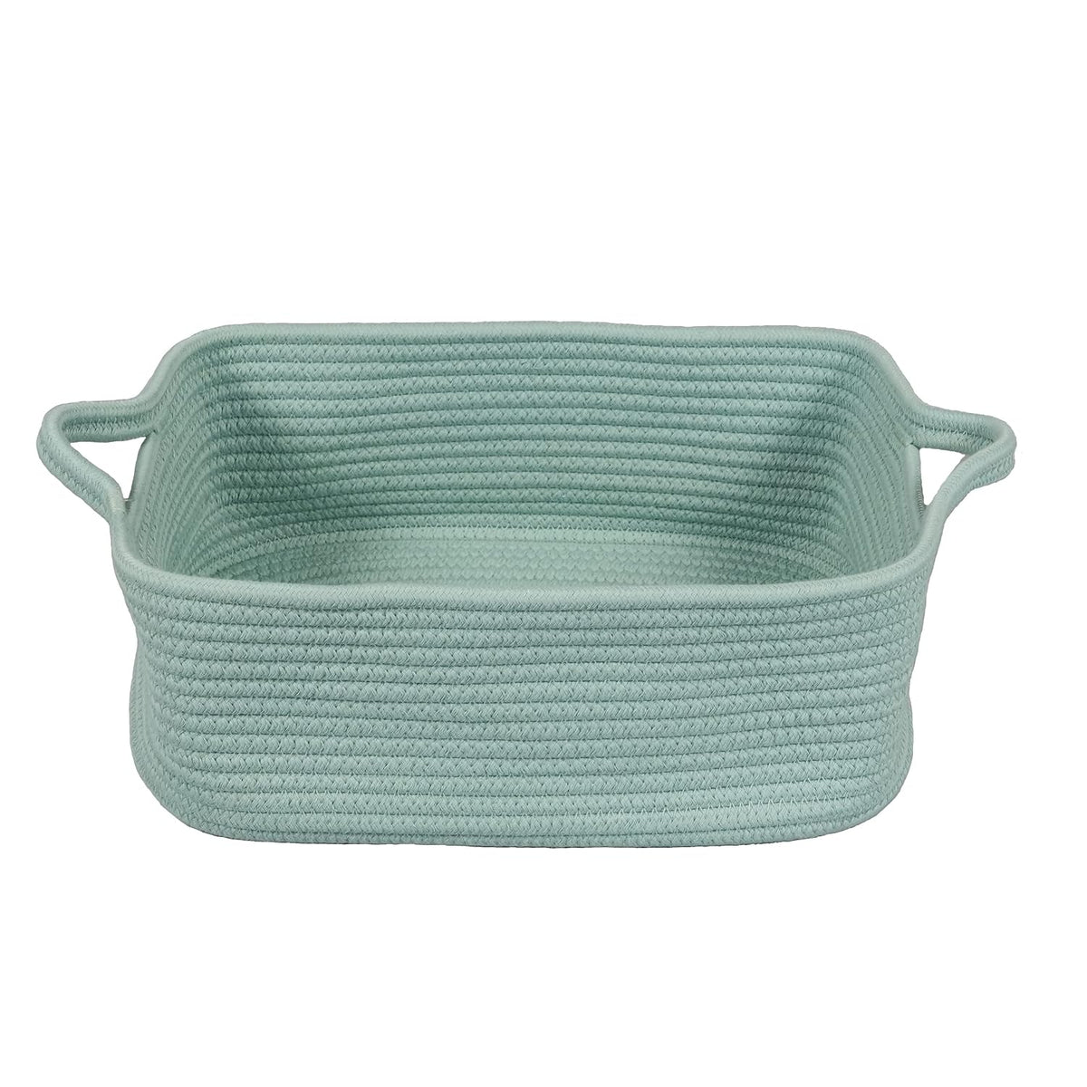 XUANGUO Medium Woven Cotton Rope Storage Basket with Handles, Light Green
