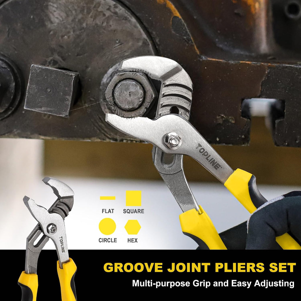 TOPLINE 4-piece Groove Joint Pliers Set with12-in, 10-in, 8-in and 6-in