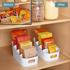 YouCopia ShelfBin Packet Organizer, 4-Tier Stairstep Raised Divided Bin, BPA-Free Storage Caddy for Kitchen Pantry and Cabinet Organization, Tea Bags, Medicine, and More