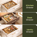 ROYAL CRAFT WOOD Luxury Bamboo Kitchen Drawer Organizer for Kitchen Organization - Silverware Organizer, Utensil Holder & Cutlery Tray Drawer Dividers for Flatware Silverware Storage, 9 Slot, Natural