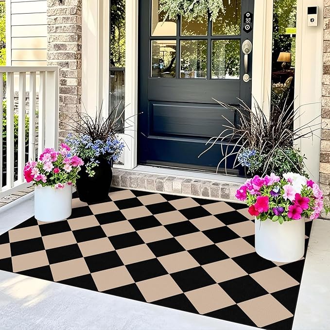Black Tan Checkered Entry Rug - Image 4