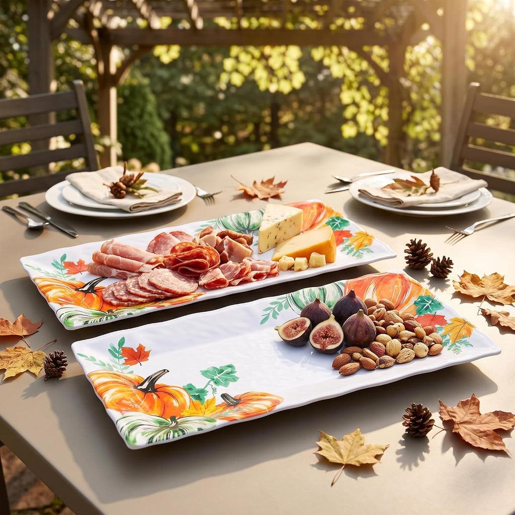 Pumpkin Melamine Serving Platters, 14.5" Serving Trays for Party