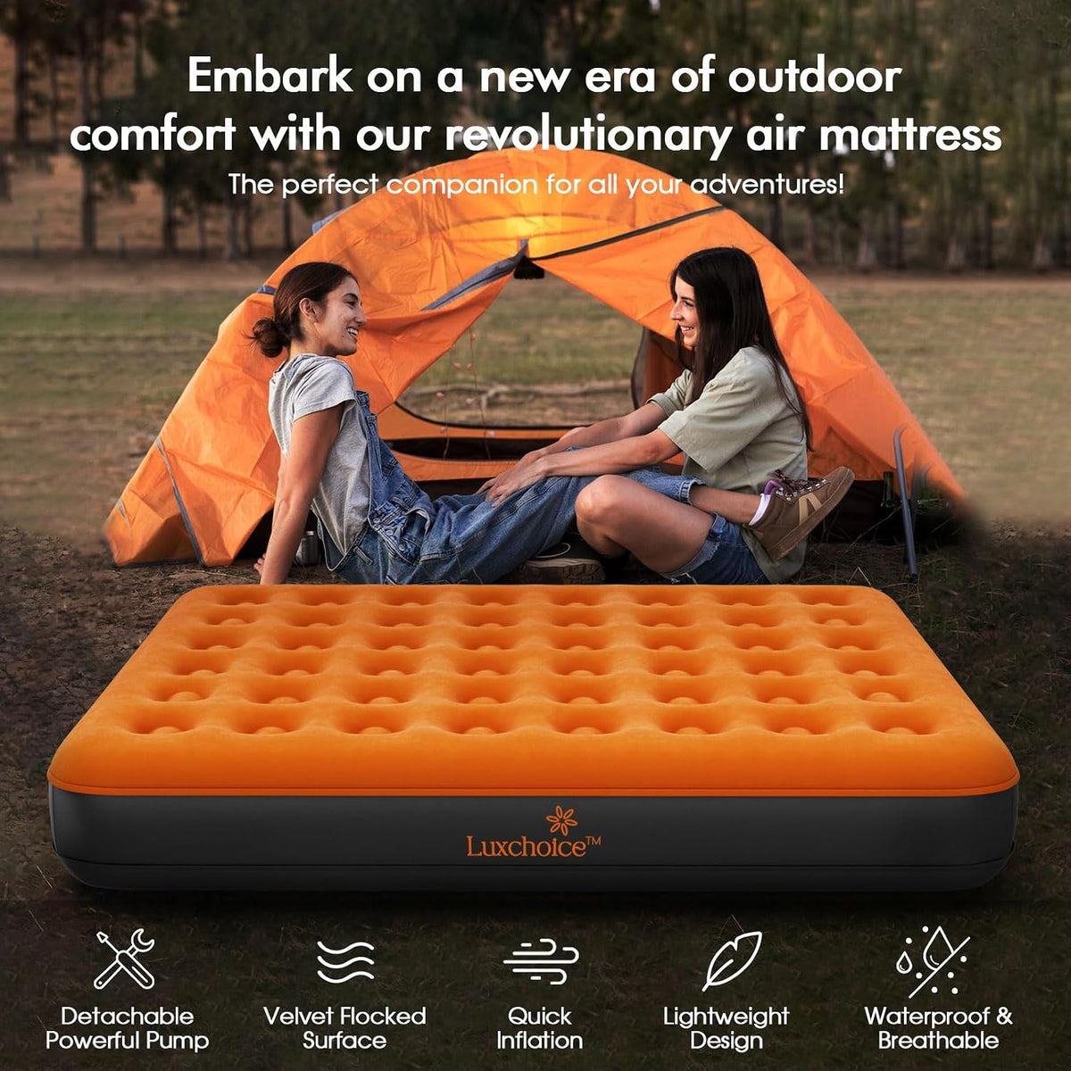 Luxchoice Air Mattress Queen with Cordless Pump 9'' Camping Air Mattress