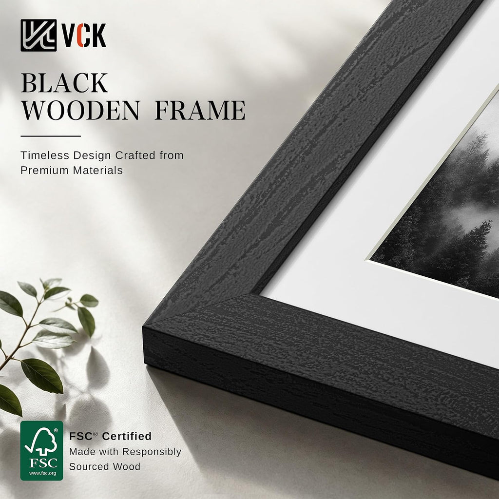 VCK 8x10 Picture Frame 3 Pack, Black Solid Wood, Real Glass, for Photo
