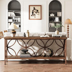 Tribesigns 70.9-Inch Narrow Sofa Table, Industrial Long Sofa Table Behind Couch, Entry Console Table with Storage for Entryway, Living Room, Foyer, Unique Design, Brown Glossy