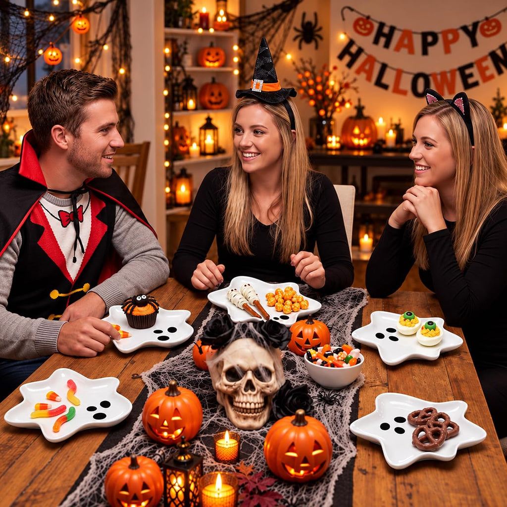 Frienda 6 Pcs Halloween Ghost Ceramic Plates Serving Dishes Dinnerware Set