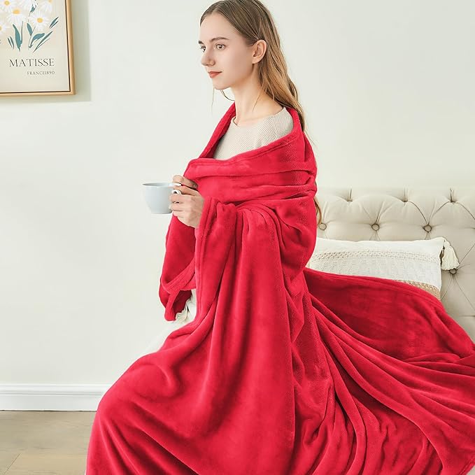 BEDELITE Fleece Blanket Twin Size Red Throw Blanket - Image 4