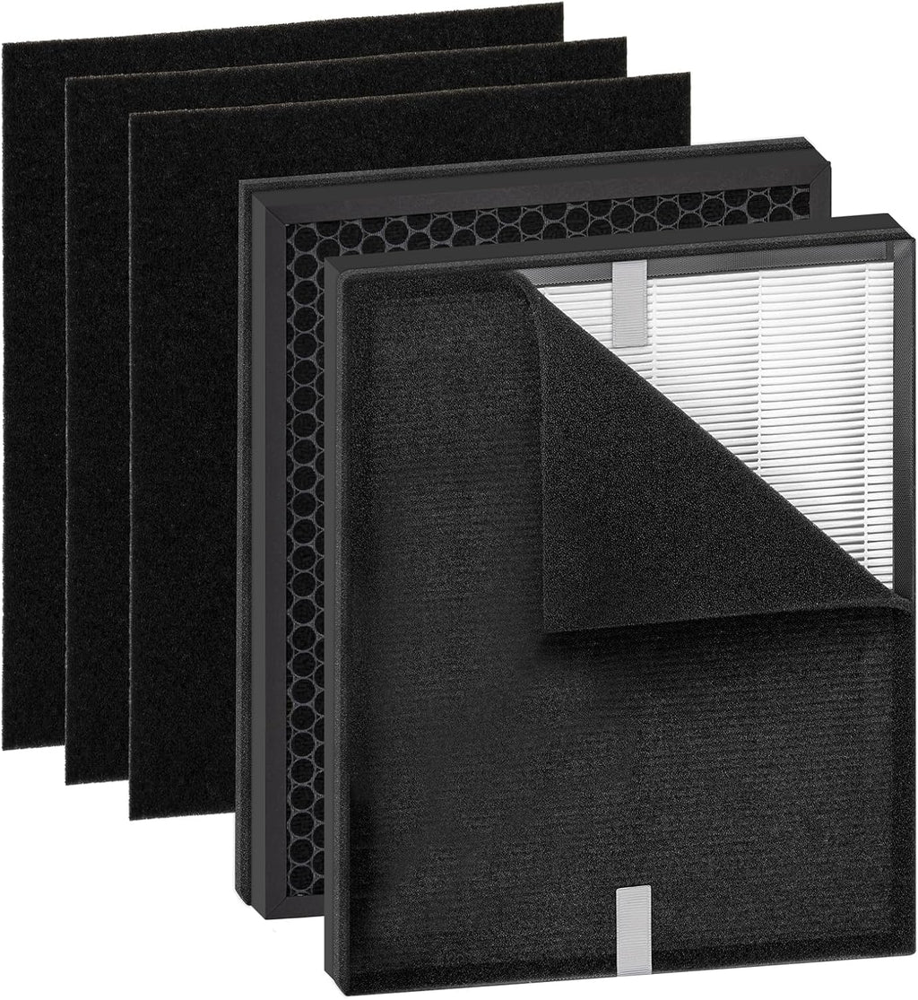 2+4 Pack KJ190L Replacement Filters for Mooka KJ190L Air Purifier, H13 True HEPA Filter, 3-in-1 Activated Carbon Filter for Home Large Room 2000 Ft², with 4 Pieces Washable Pre-Filters