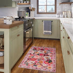 Pink Floral Rug for Entryway, 2X3 Washable Kitchen Mat Ultra-Thin Soft - Image 2