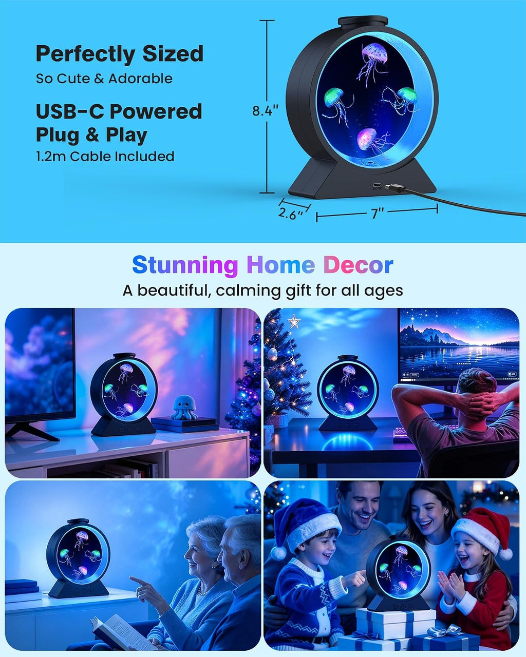 Jellyfish Lamp for Sleep Anxiety Calming Night Light for Bedroom(Black)