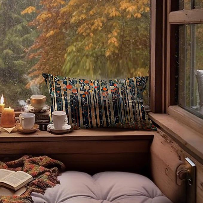 Rustic William Morris Inspired Autumn Forest Decor Pillow Covers 12x20 - Image 3
