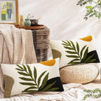 Merrycolor Boho Lumbar Throw Pillow Covers 12x20 Tufted Abstract Mid Century Modern Pillowcases Bohemian Aesthetic Decorative Pillows for Couch Bed Sofa Living Room (1PC,Green and Black)