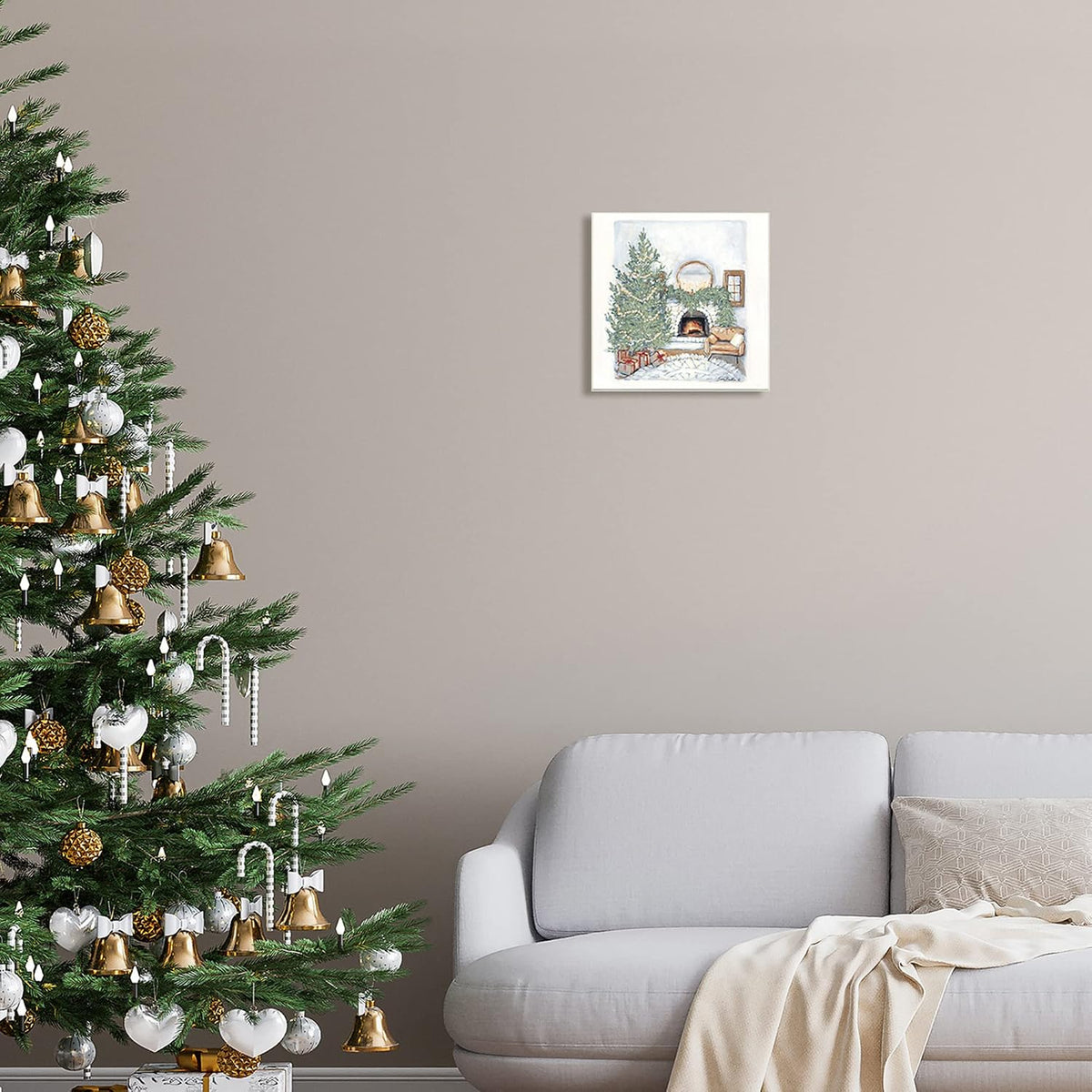 Christmas Fireplace Hearth, 12 x 12 Inch Mounted Print on Wall Plaque