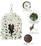 HyeFlora Artificial Faux Hanging White Flowers Plants Basket for Outdoor Outside Decor, 4 PCS Fake UV Resistant Realistic Morning Glory Flowers for Porch Home Balcony Yard Patio Decoration