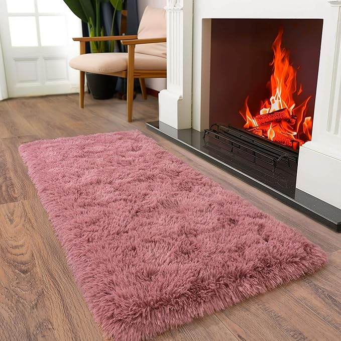 Soft Runner Rugs for Bedroom Hallways, 2x4 Blush Pink Fluffy Shag Throw Area - Image 5