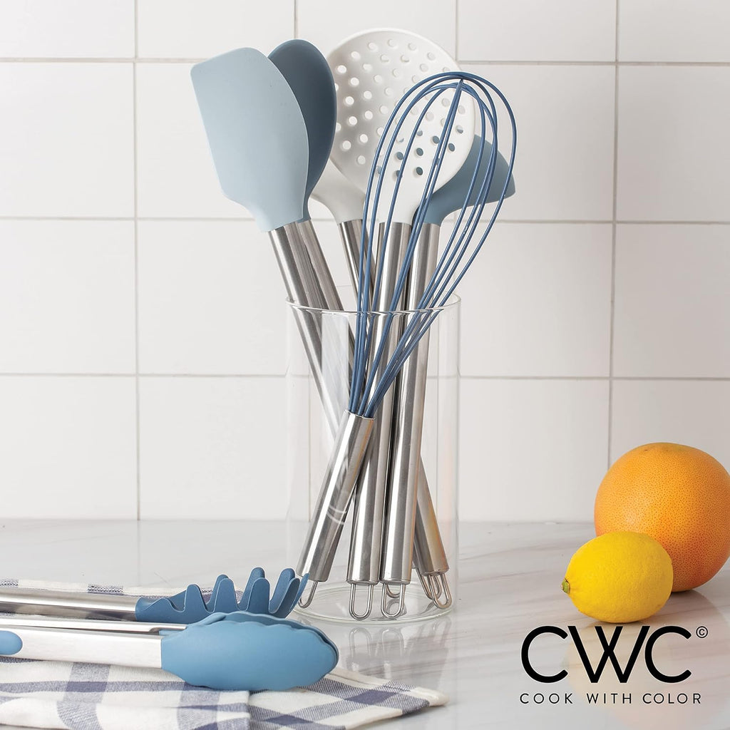COOK WITH COLOR Silicone Cooking Utensils, Kitchen Utensil Set, Easy to Clean Silicone Kitchen Utensils, Cooking Utensils for Nonstick Cookware, Kitchen Gadgets Set, 10 Pieces, Blue and White
