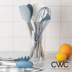 COOK WITH COLOR Silicone Cooking Utensils, Kitchen Utensil Set, Easy to Clean Silicone Kitchen Utensils, Cooking Utensils for Nonstick Cookware, Kitchen Gadgets Set, 10 Pieces, Blue and White