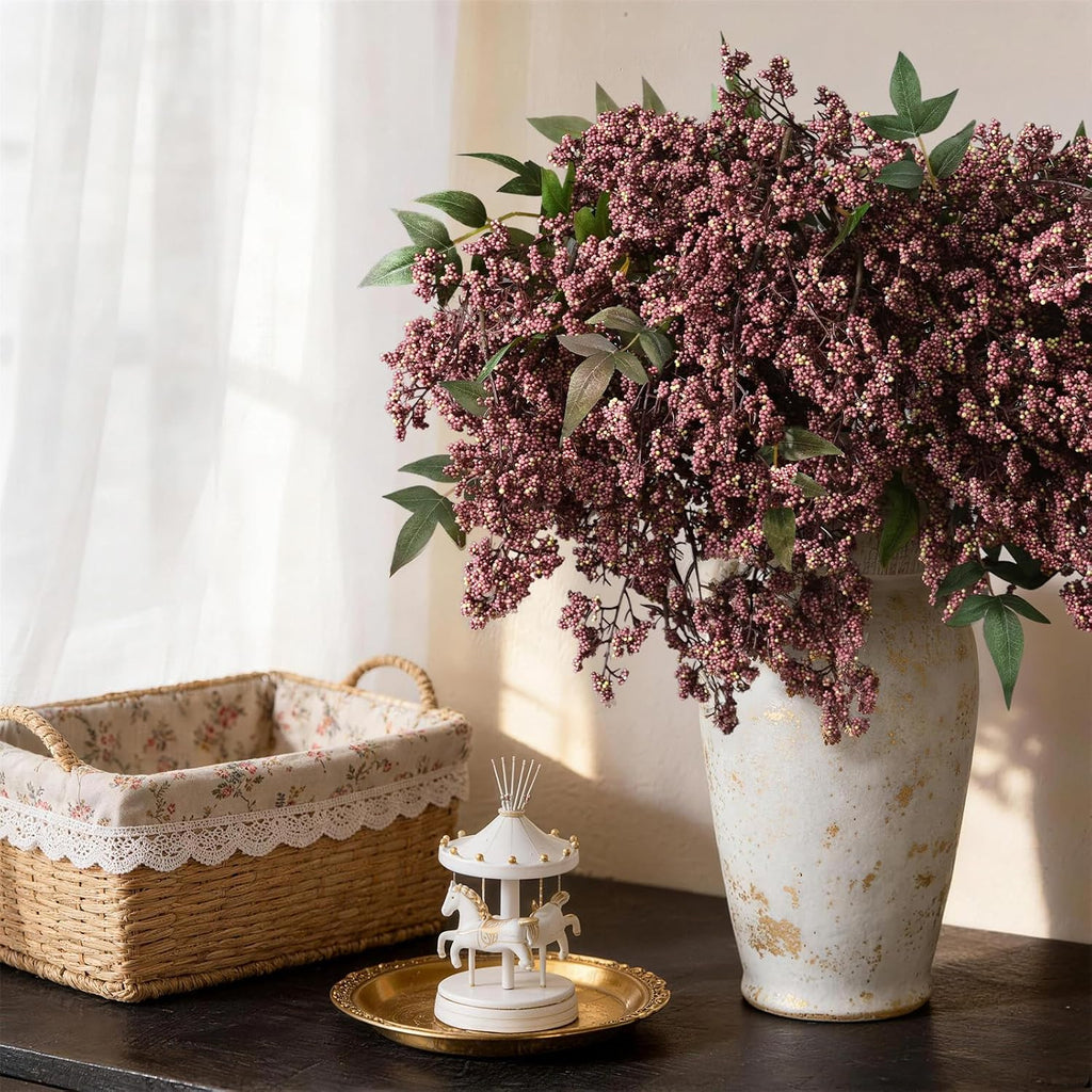 3Pcs 43In Faux Berry Stems, Artificial Nandina Fall Decor, Dusty Plum