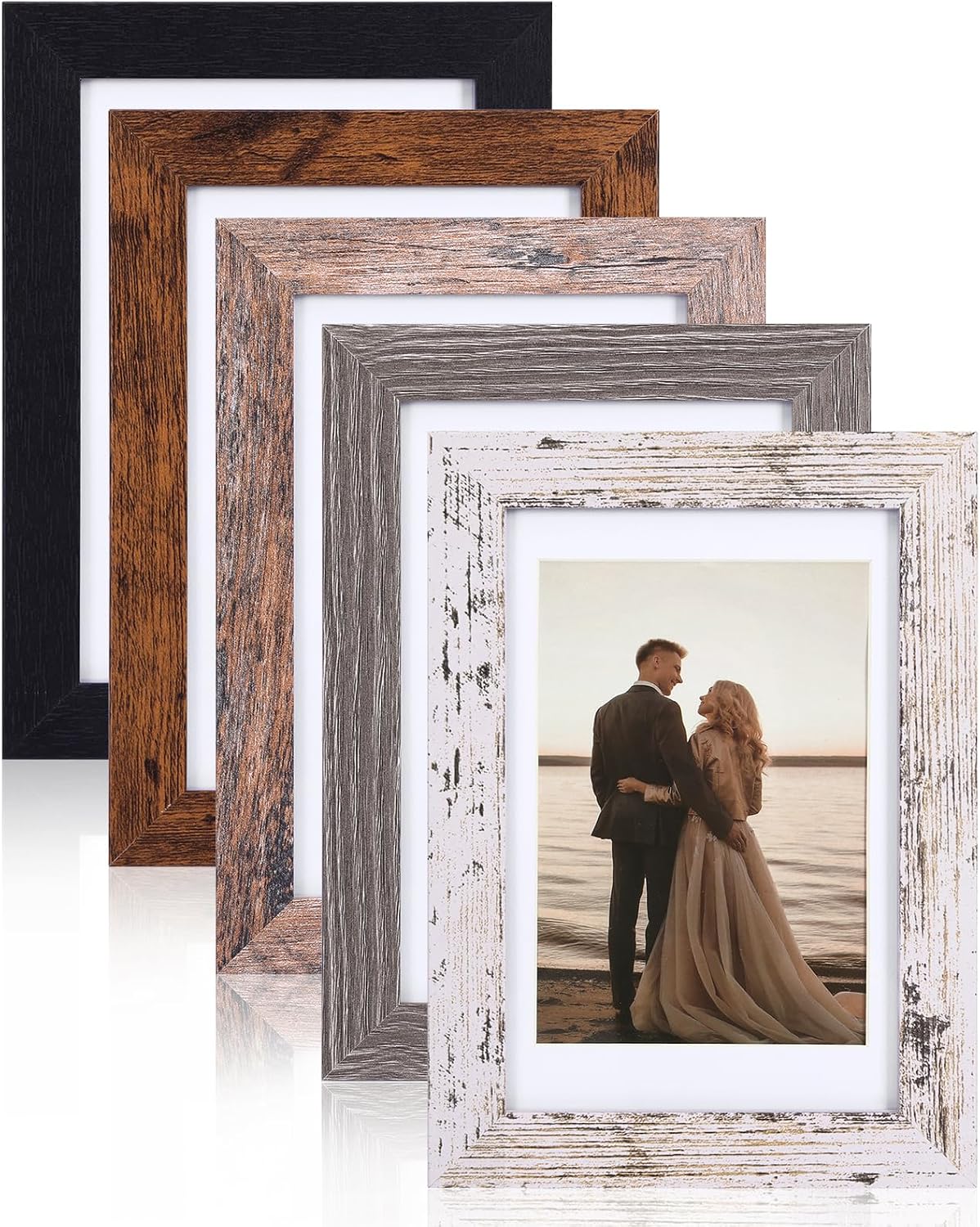 Fixwal 5x7 Picture Frames Set of 5 with Tempered Glass, MDF, Multicolor