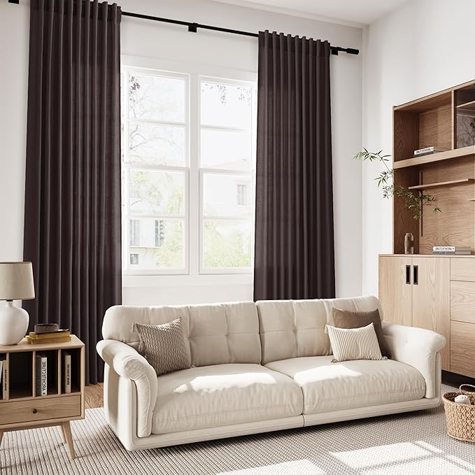 Extra Long Curtain Cocoa Coffee Morden Linen Blend Light Filtering Back Tab - Image 7