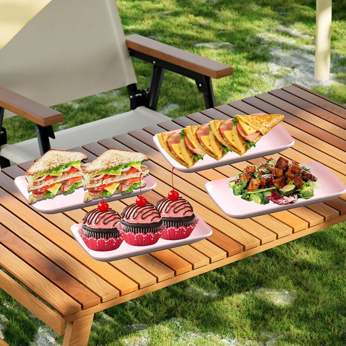 8.3 Inch Rectangular Dinner Plates Set of 4, Wheat Straw Appetizer Plates Unbreakable, Reusable Small Serving Plates Platters for Eating Salad, Pasta, Dessert, Sushi, Cake (Assorted Colors)
