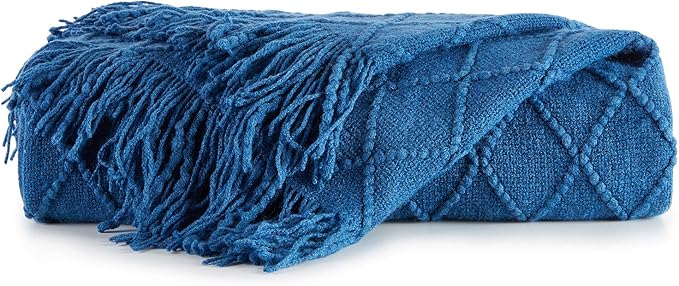 BOURINA Royal Blue Throw Blanket 50x60 Inches Throw Textured Solid Soft Sofa - Image 6