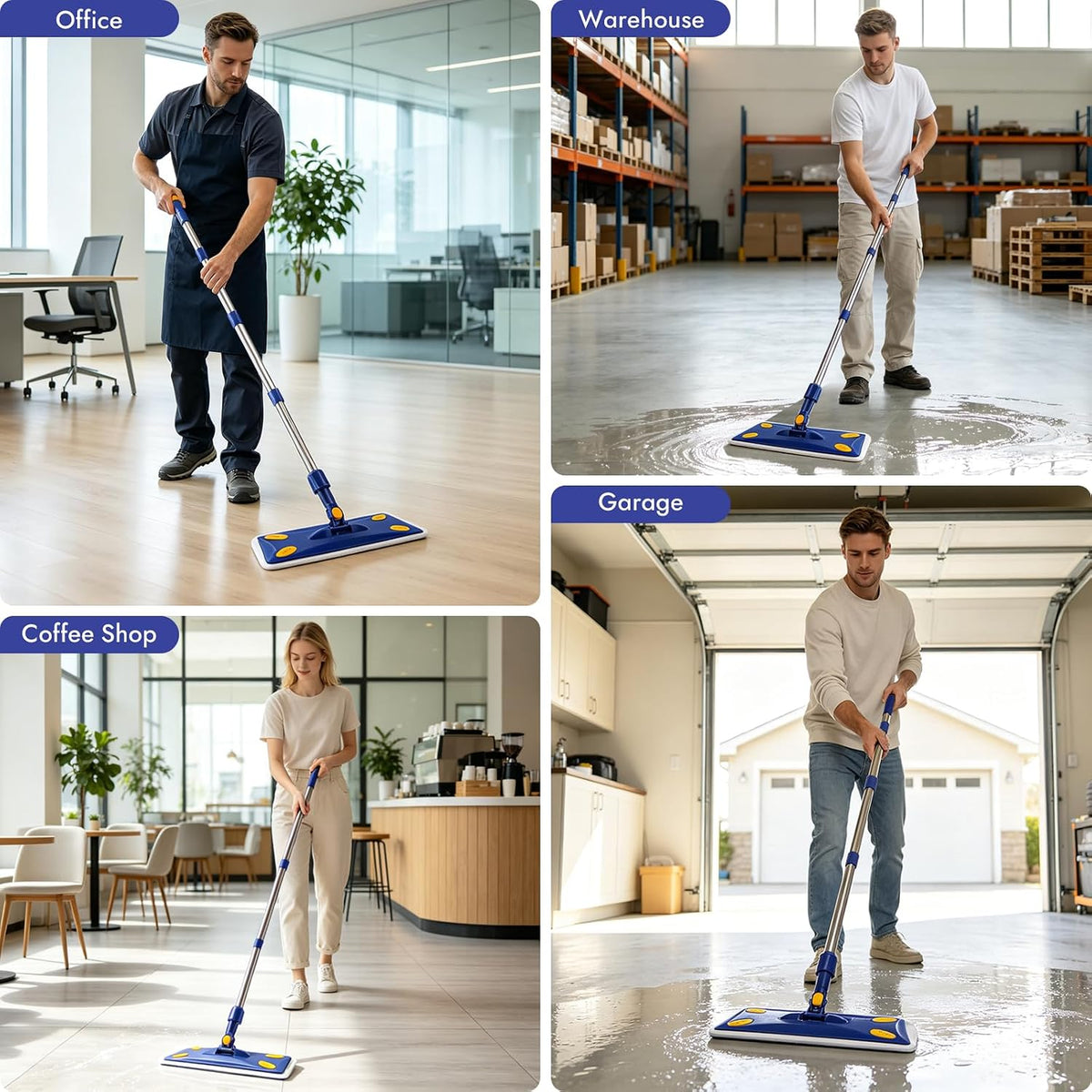 Microfiber Flat Mop for Hardwood Multi‑Surface Floor Cleaning, Blue